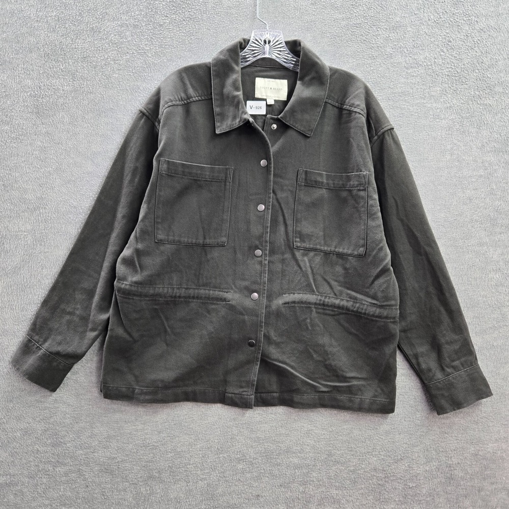 Lucky Brand Women Jacket Large Gray Twill Button Trucker Pocket